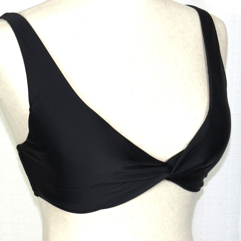 Halara Black Deep V Twist Front Padded Bikini Swim Top Size Small - Picture 2 of 10